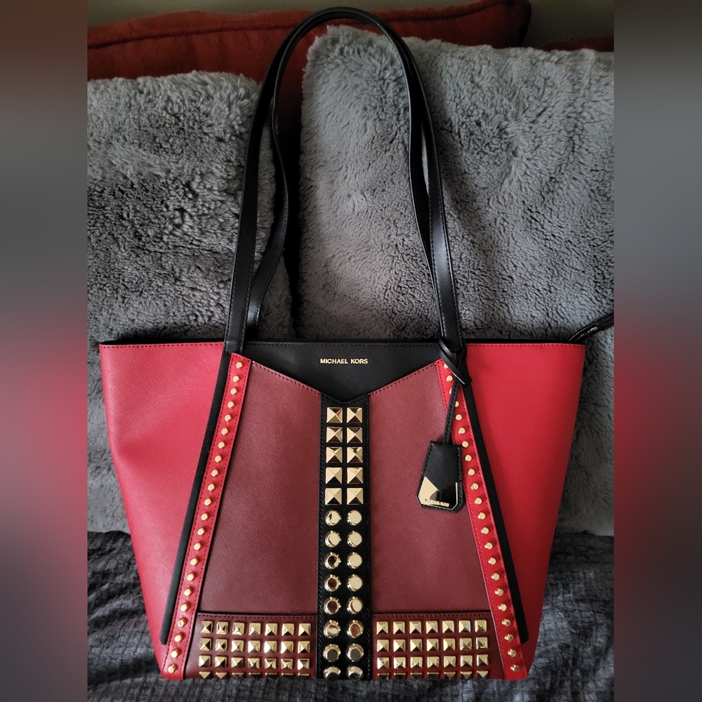 Michael Kors Whitney Large Studded Saffiano Tote Leather
